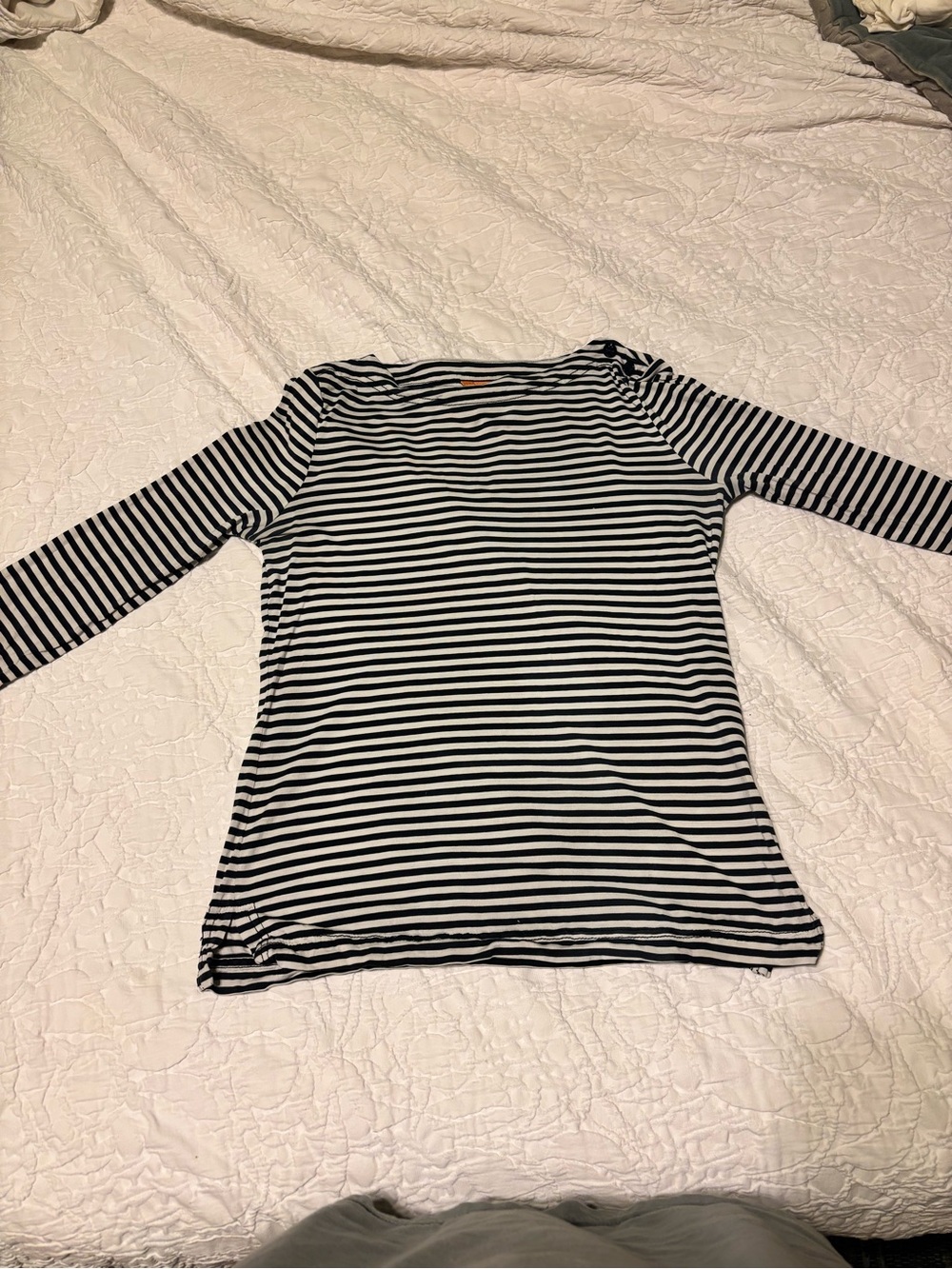Tory Burch Navy and White Striped elbow length Sleeve Tee